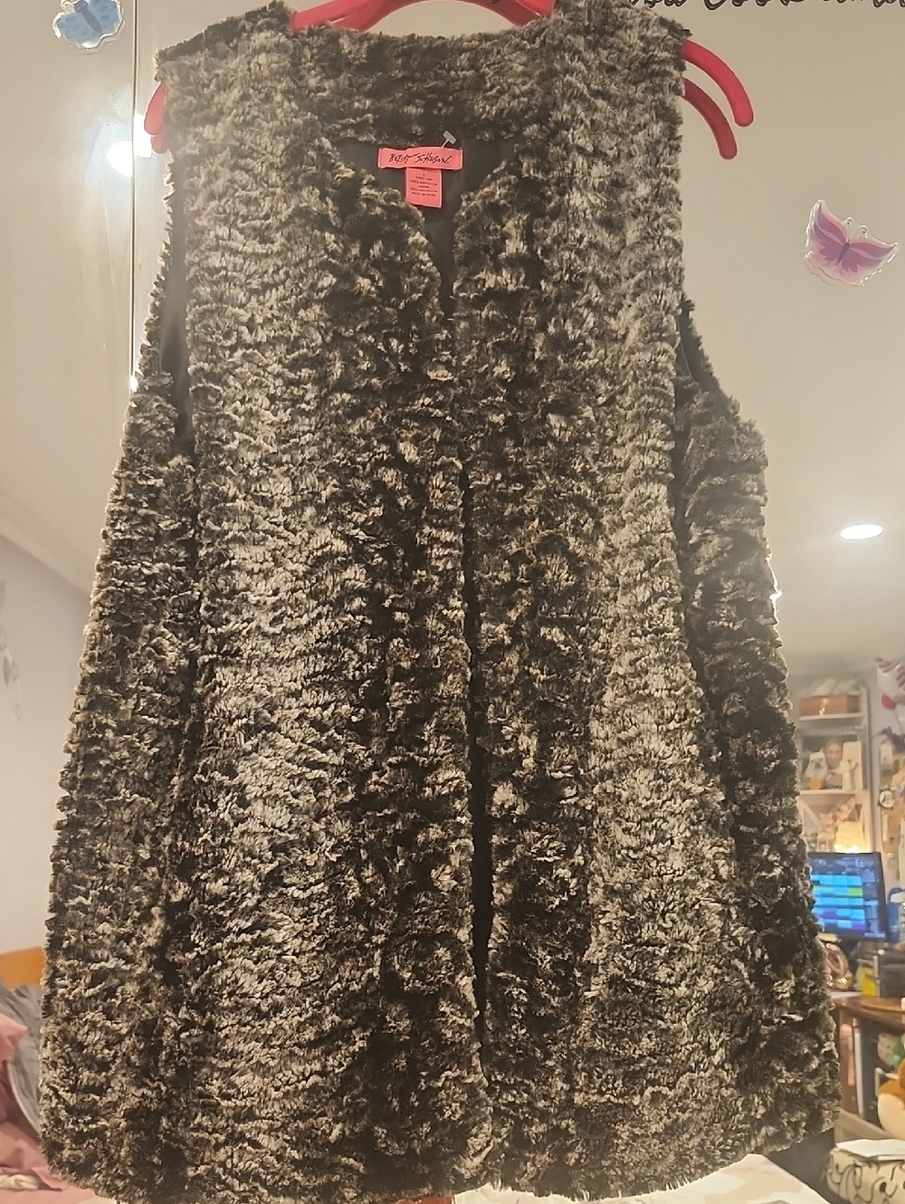 Betsey Johnson Black Faux Fur Vest